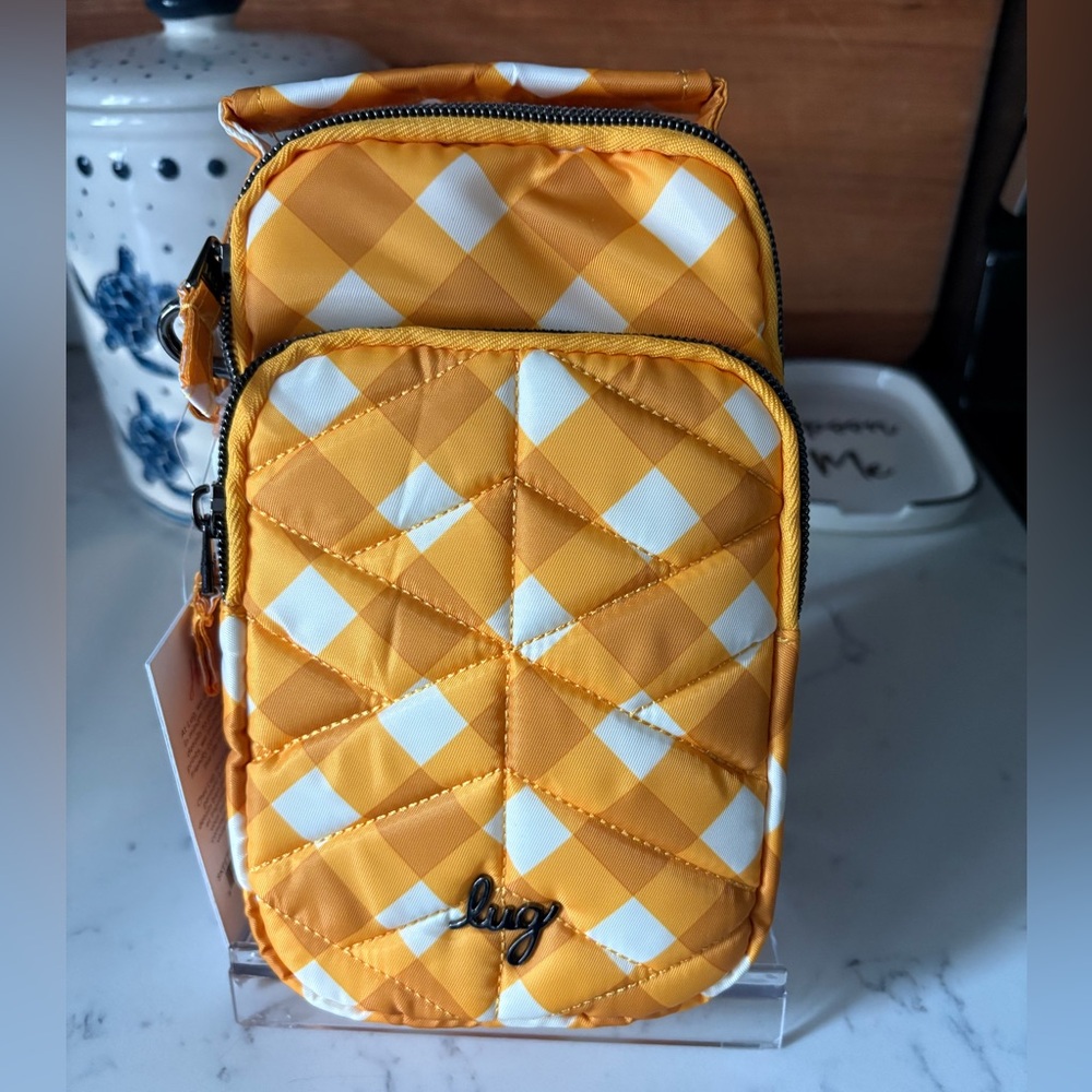 Lug NWT Skeeter Mini 2 Convertible Crossbody Belt Bag Gingham Mustard Yellow.